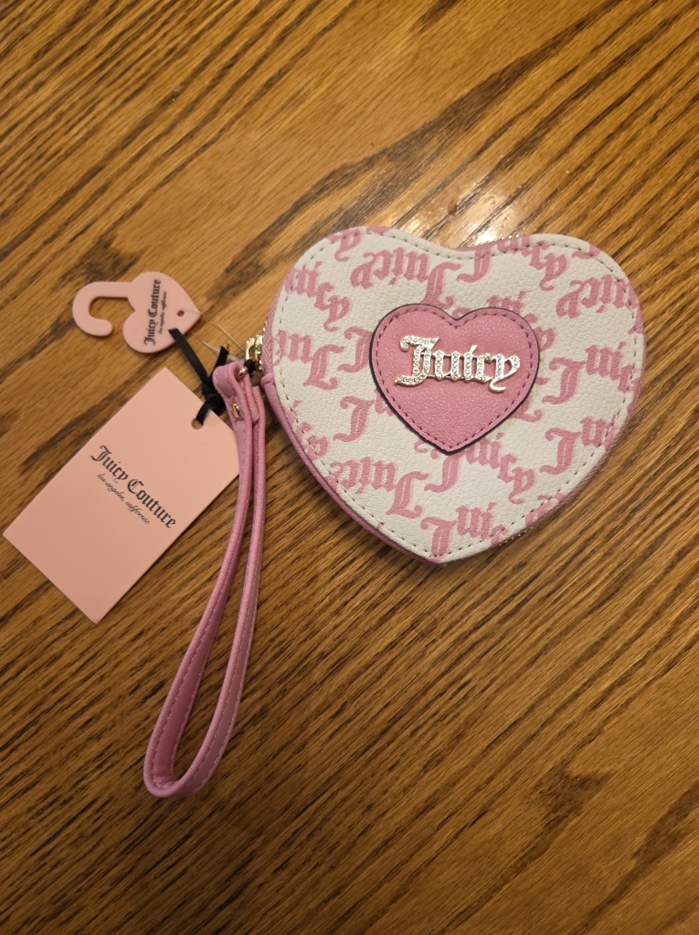 Juicy Couture Pink and White Heart Wristlet Clutch